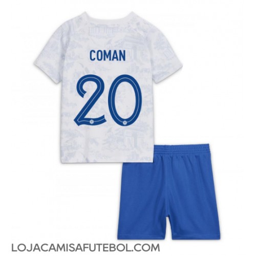 Camisa de Futebol França Kingsley Coman #20 Equipamento Secundário Infantil Mundo 2022 Manga Curta (+ Calças curtas)